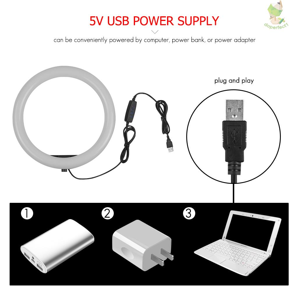 10 Inch Desktop LED Video Ring Light Lamp 3 Lighting Modes Dimmable USB Powered with Phone Holder Ballhead Adapter for Y   Came-6.5