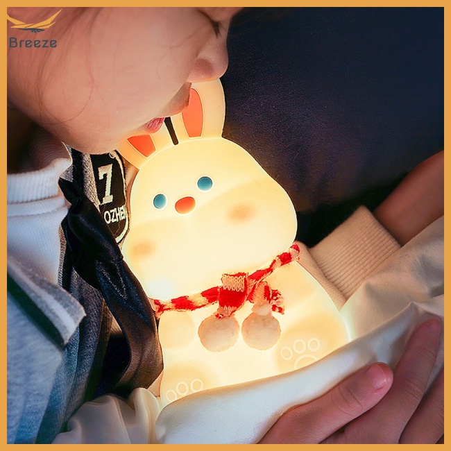 Đèn Ngủ Điều Khiển Từ Xa Bằng Silicon Hình Thỏ Dễ Thương Nhiều Màu Sạc Usb Tiện Dụng Cho Bé
