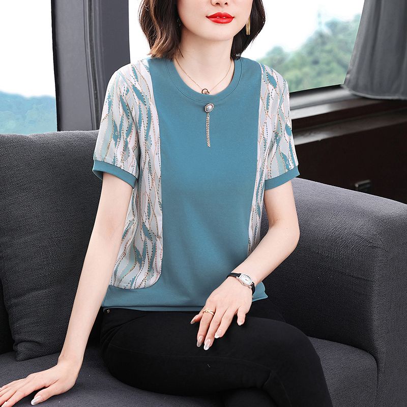Áo Thun Tay Ngắn Phong Cách Mùa Hè Mới Cho Phụ Nữ Trung Niên