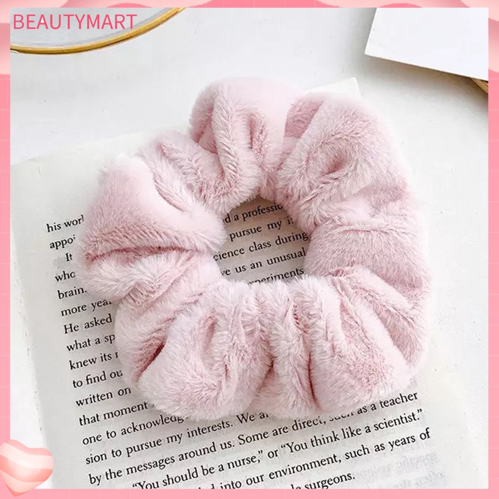 Dây Cột Tóc Màu Trơn Phủ Lông Mềm Mại Giữ Ấm Mùa Đông Cho Nữ