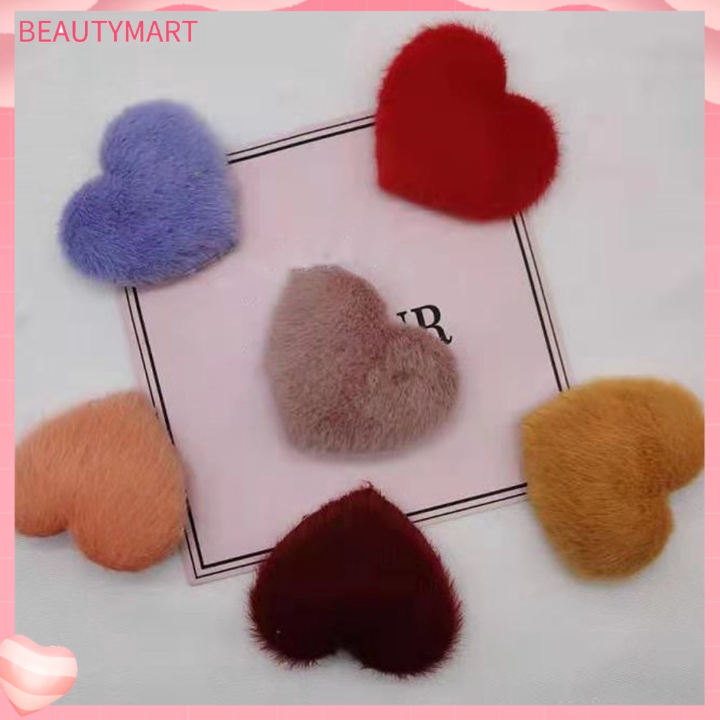Kẹp Tóc Lông Chồn Nhân Tạo Hình Trái Tim Màu Sắc Ngọt Ngào Chống Trượt Cho Bé Gái