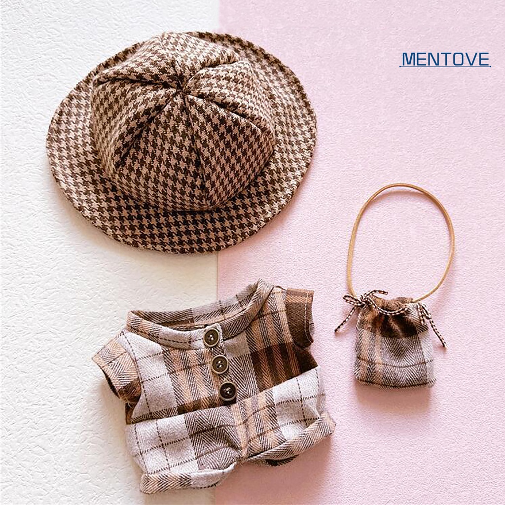 1 Bộ Đồ Chơi Búp Bê Gồm Áo Liền Quần + Nón + Túi Đeo Chéo + Túi Đeo Chéo + Vải Cotton Mềm Mại Phong Cách Cổ Điển Dễ Thương Cho Bé Gái 20