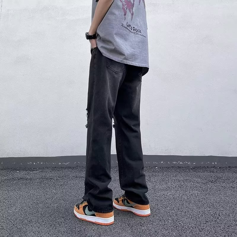 Quần Jean Dài Dáng Rộng Thiết Kế Rách Thời Trang Hip Hop Cá Tính Cho Nam
