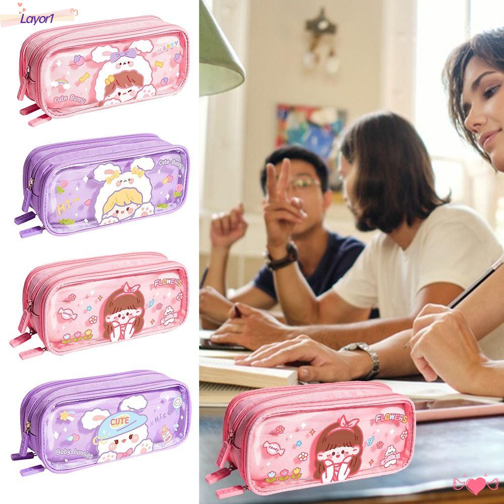 Túi Đựng Bút Chì Trang Điểm 1 Lớp Họa Tiết Hoạt Hình Phối Khóa Kéo Thời Trang