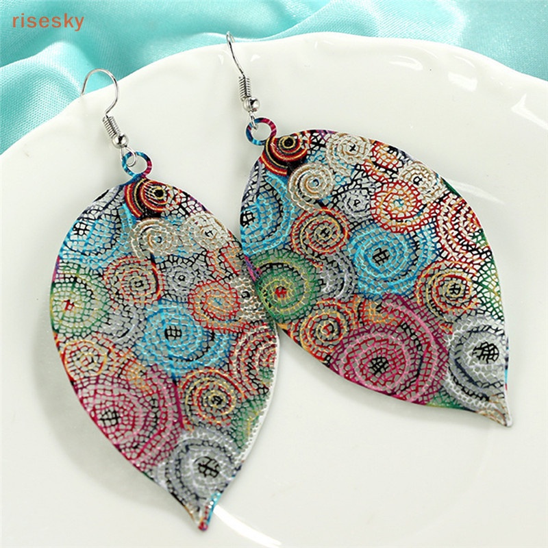 Bông Tai Dáng Dài Hình Chiếc Lá Nhiều Màu Phong Cách Boho