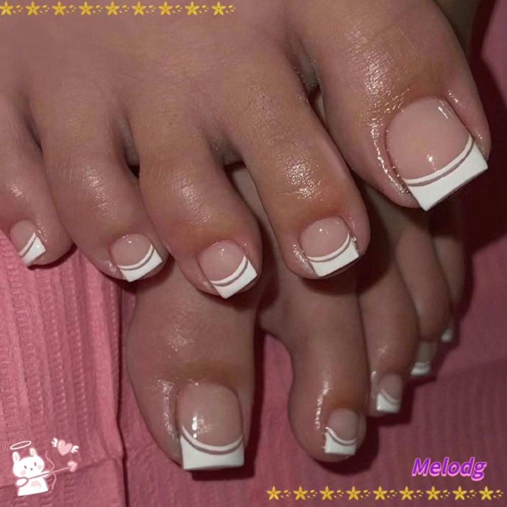 Bộ 24 Móng Chân Giả Ngắn Phong Cách Pháp Thời Trang