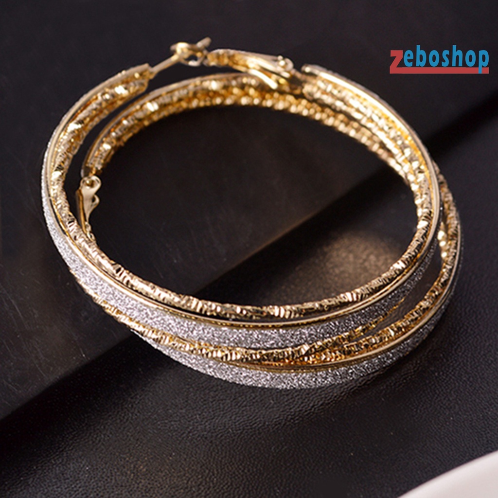 1 Cặp Bông Tai Hợp Kim Dáng Dài Hình Tròn Lấp Lánh Thời Trang Cho Nữ