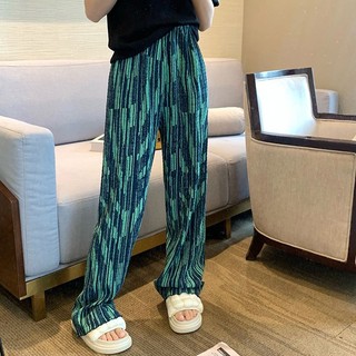 Quần Ống Rộng Lưng Cao Họa Tiết Kẻ Sọc Nhuộm Màu Phong Cách Đường Phố Thời Trang Cho Nữ AA5455