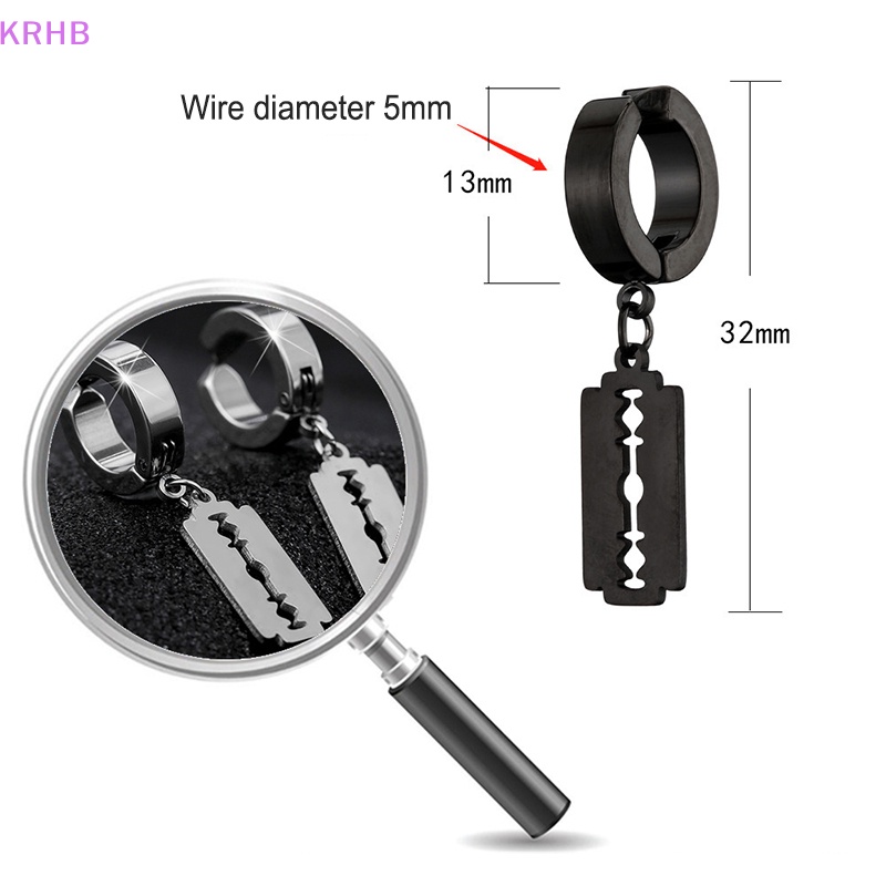 1 Đôi Bông Tai Hình Dao Cạo Rỗng Bằng Thép Không Gỉ Phong Cách Hip Hop Punk Mới