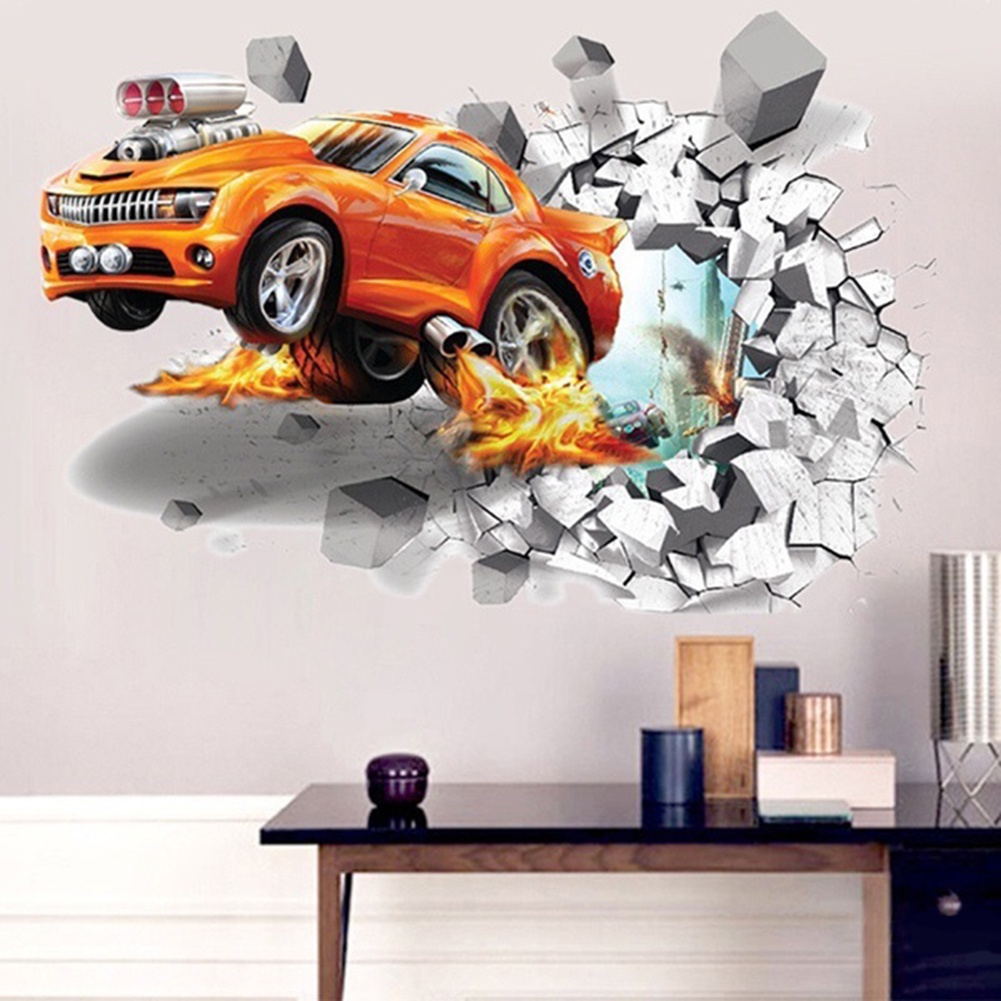 Sticker Dán Tường Họa Tiết Xe Hơi Hoạt Hình 3D Dễ Thương Bắt Mắt