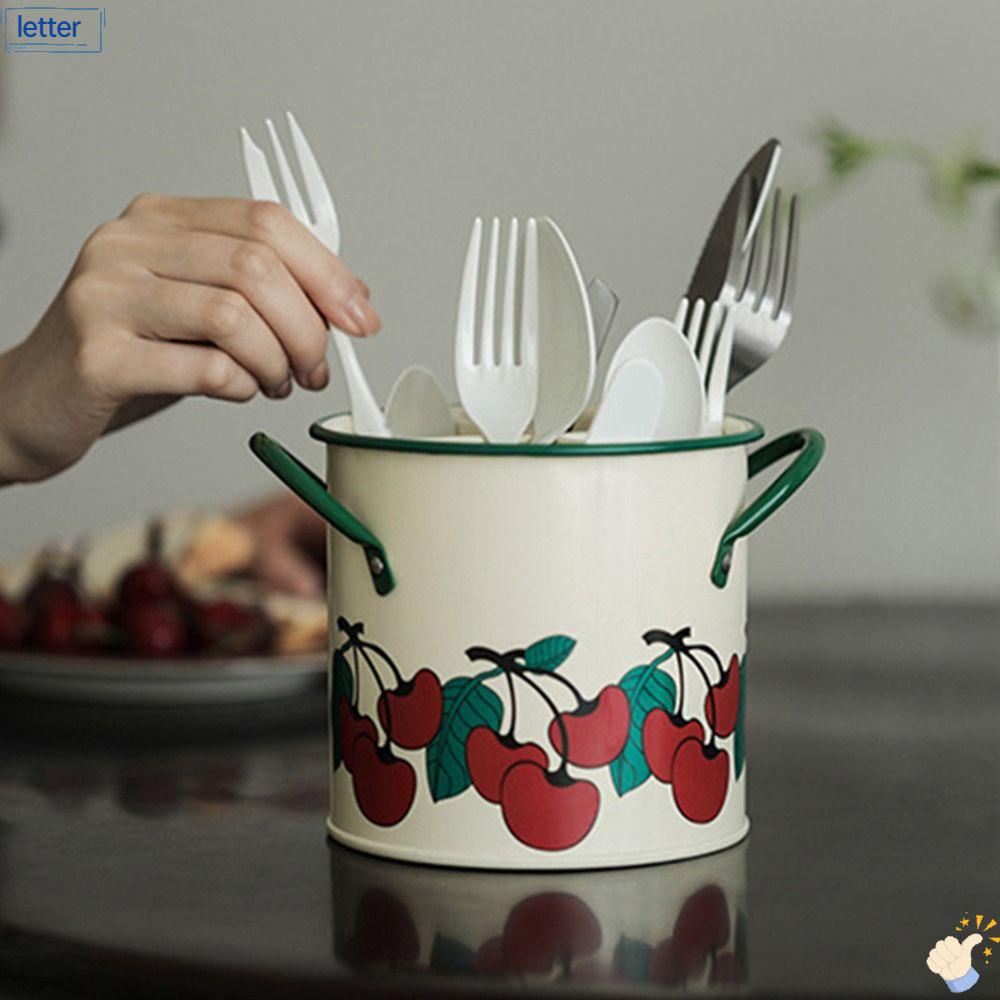 Hộp Đựng Đồ Ăn 4 Ngăn Bằng Kim Loại Sơn Hình Cherry Phong Cách Retro