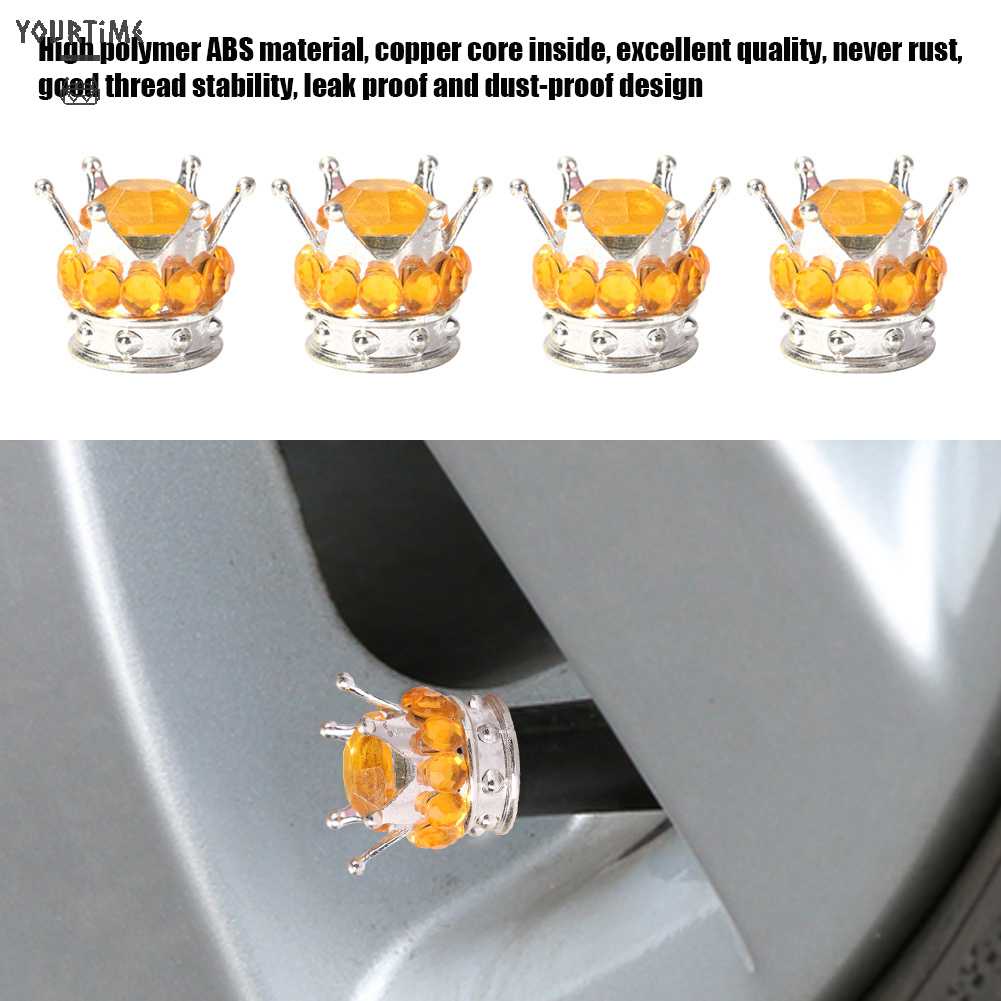 Bộ 4 Nắp Van Bánh Xe Ô Tô Hình Vương Miện Đính Đá Sang Trọng Ốp