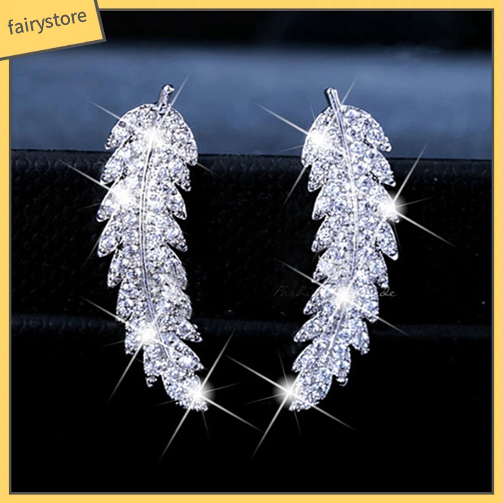 1 Đôi Bông Tai Hình Chiếc Lá Đính Đá Lấp Lánh Dành Cho Nữ