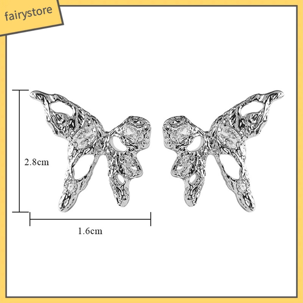 1 Đôi Bông Tai Hình Bướm Rỗng Bằng Kim Loại Đính Đá