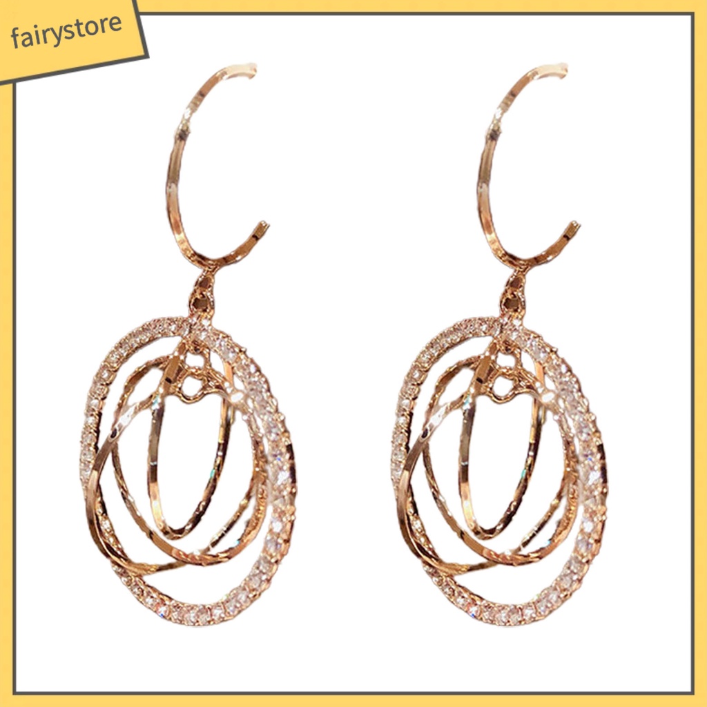 1 Đôi Bông Tai Tròn Đính Đá Lấp Lánh Trang Nhã