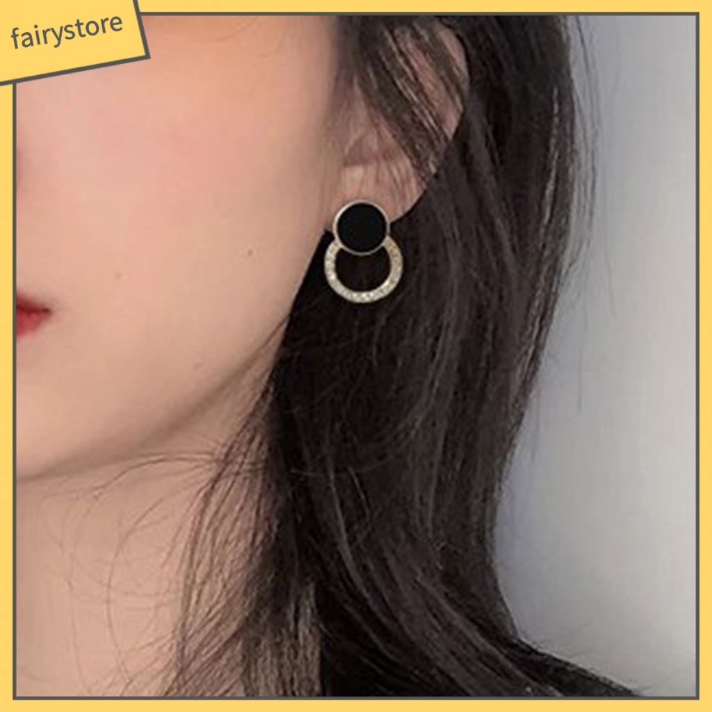 1 Đôi Bông Tai Tròn Đính Đá Thời Trang Dành Cho Nữ