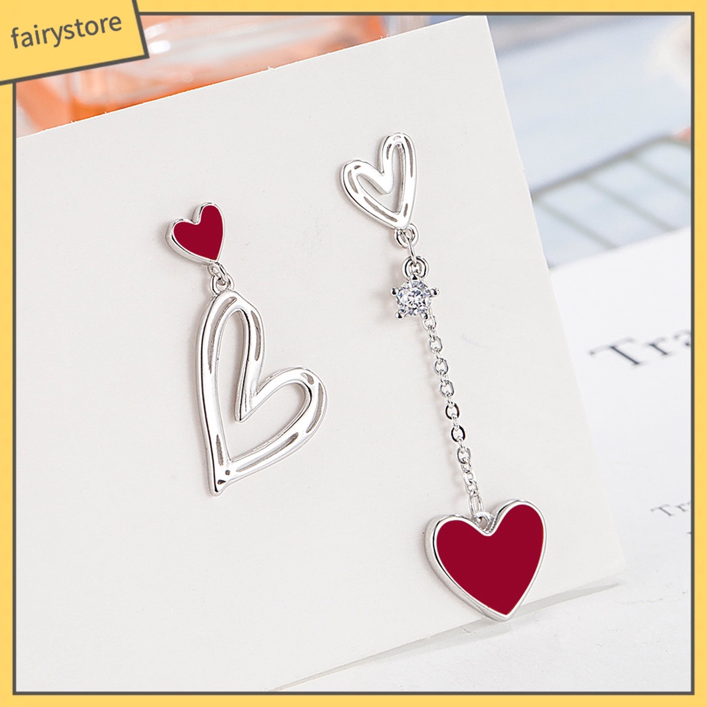 1 Đôi Bông Tai Hình Trái Tim Rỗng Không Đối Xứng Dành Cho Nữ