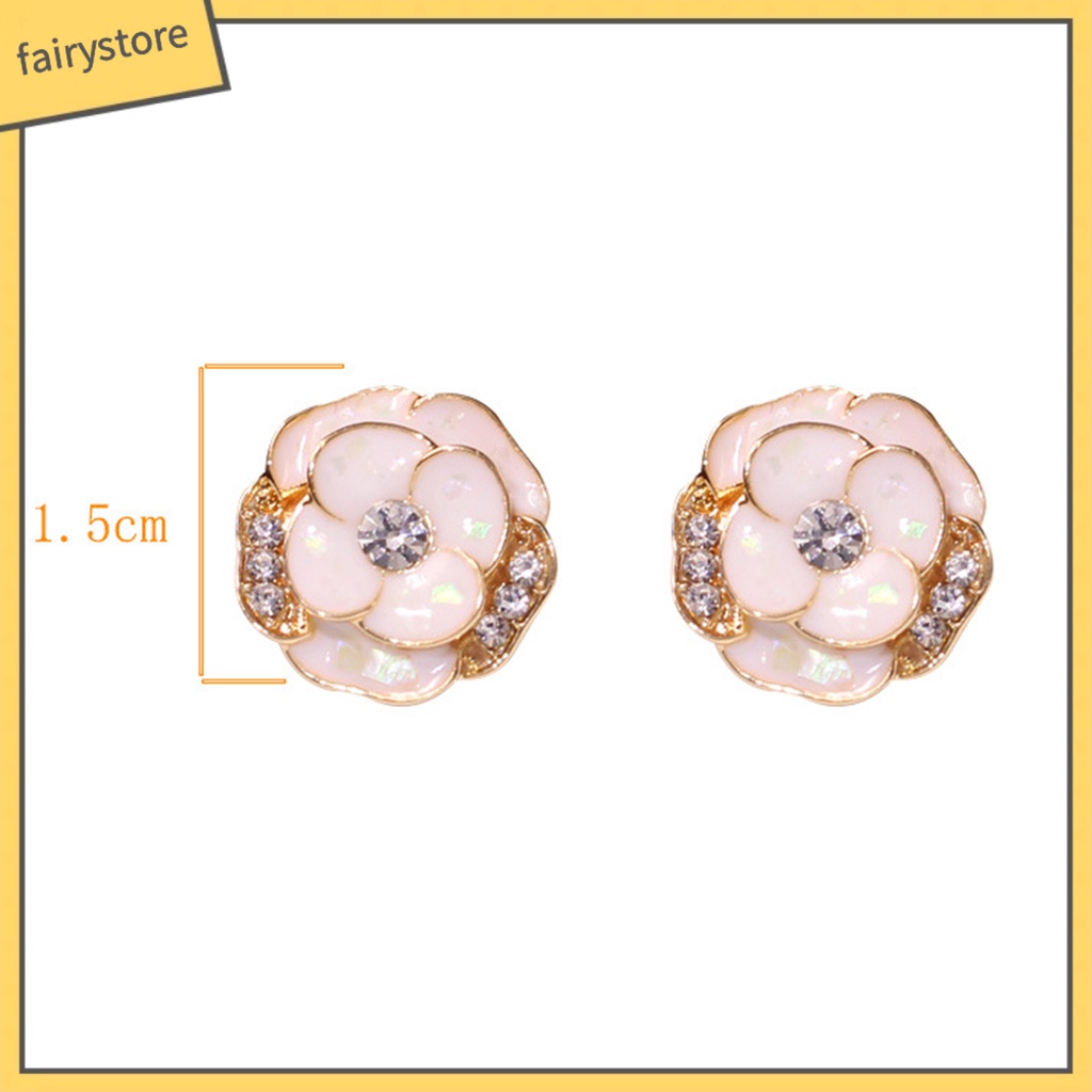 1 Đôi Bông Tai Hình Hoa Tráng Men Đính Đá Thời Trang