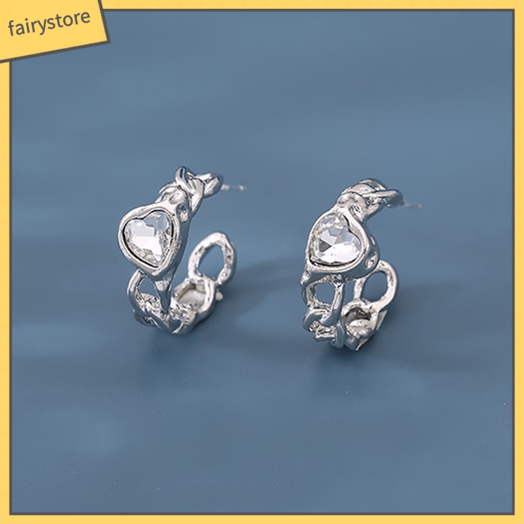 1 Đôi Bông Tai Hình Trái Tim Đính Đá Zircon Thời Trang