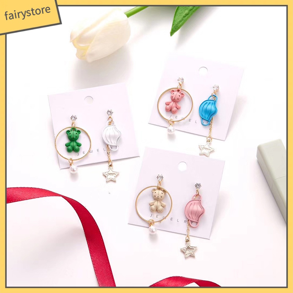 Bông Tai Hình Gấu Hoạt Hình Đính Ngọc Trai Giả Dành Cho Nữ