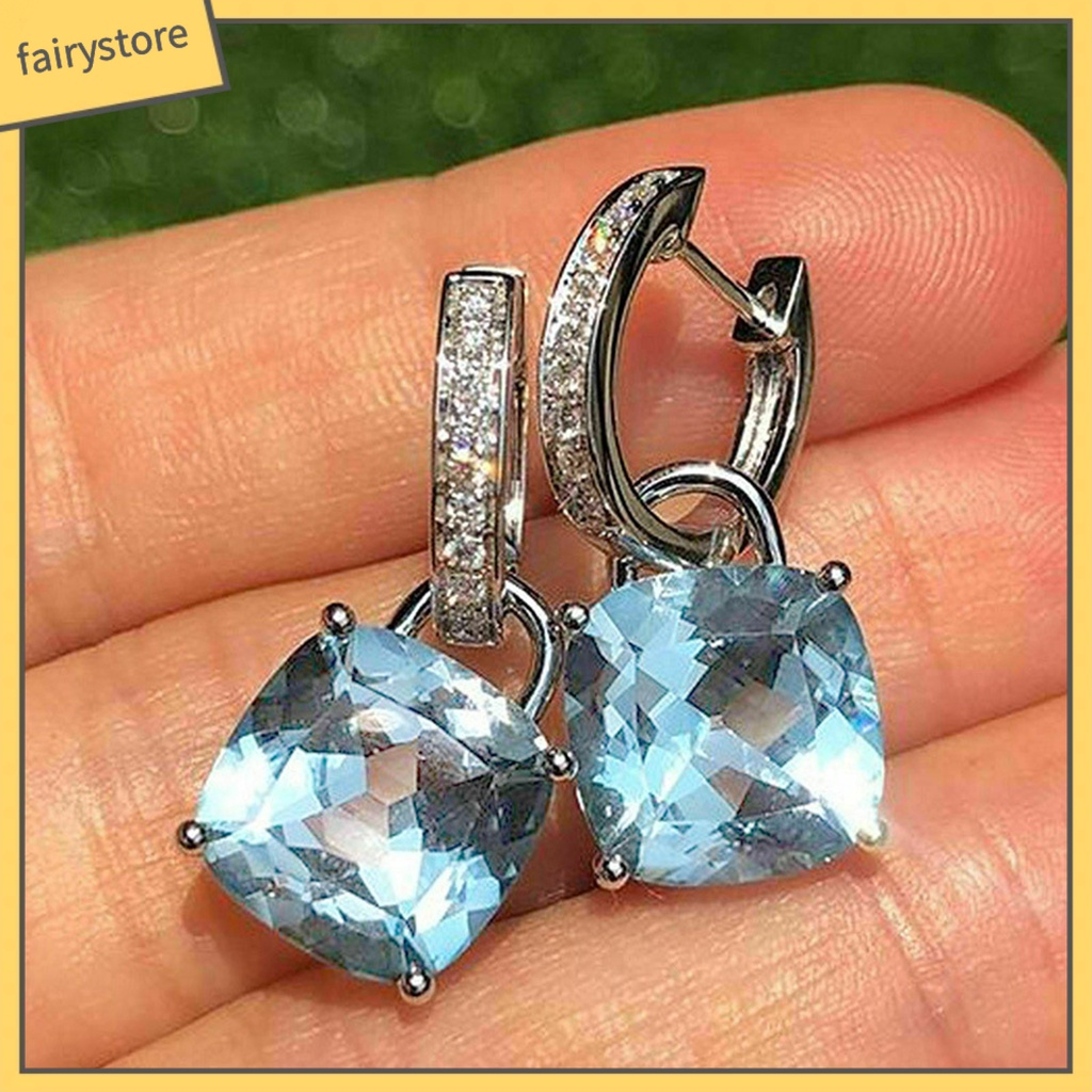 1 Đôi Bông Tai Hình Vuông Đính Đá Zircon Lấp Lánh Dành Cho Nữ