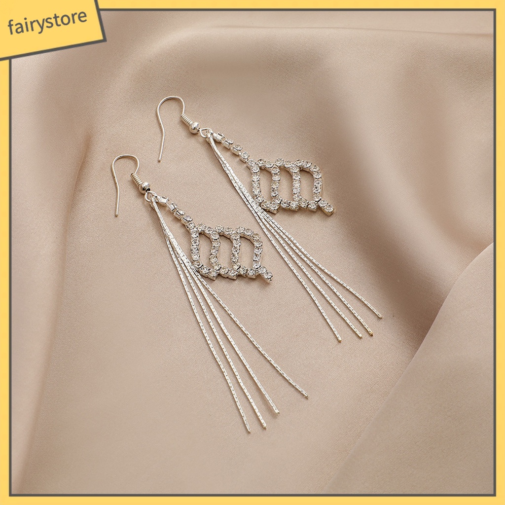 1 Đôi Bông Tai Dáng Dài Đính Đá Lấp Lánh Thời Trang Cho Nữ