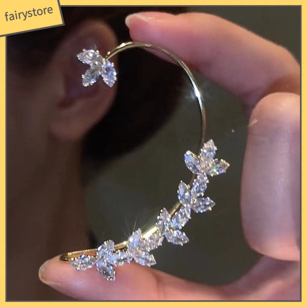 [FRO] 1 Bông Tai Kẹp Không Xỏ Lỗ Hình Học Đính Đá Lấp Lánh Sang Trọng Chống Phai Màu Trang Sức Đơn Giản
