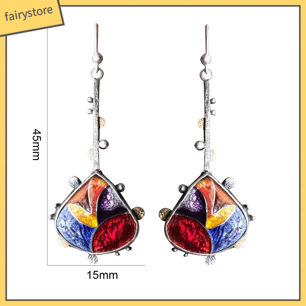 Bông Tai Dáng Dài Hình Giọt Nước Phối Khối Màu Thời Trang Cho Nữ