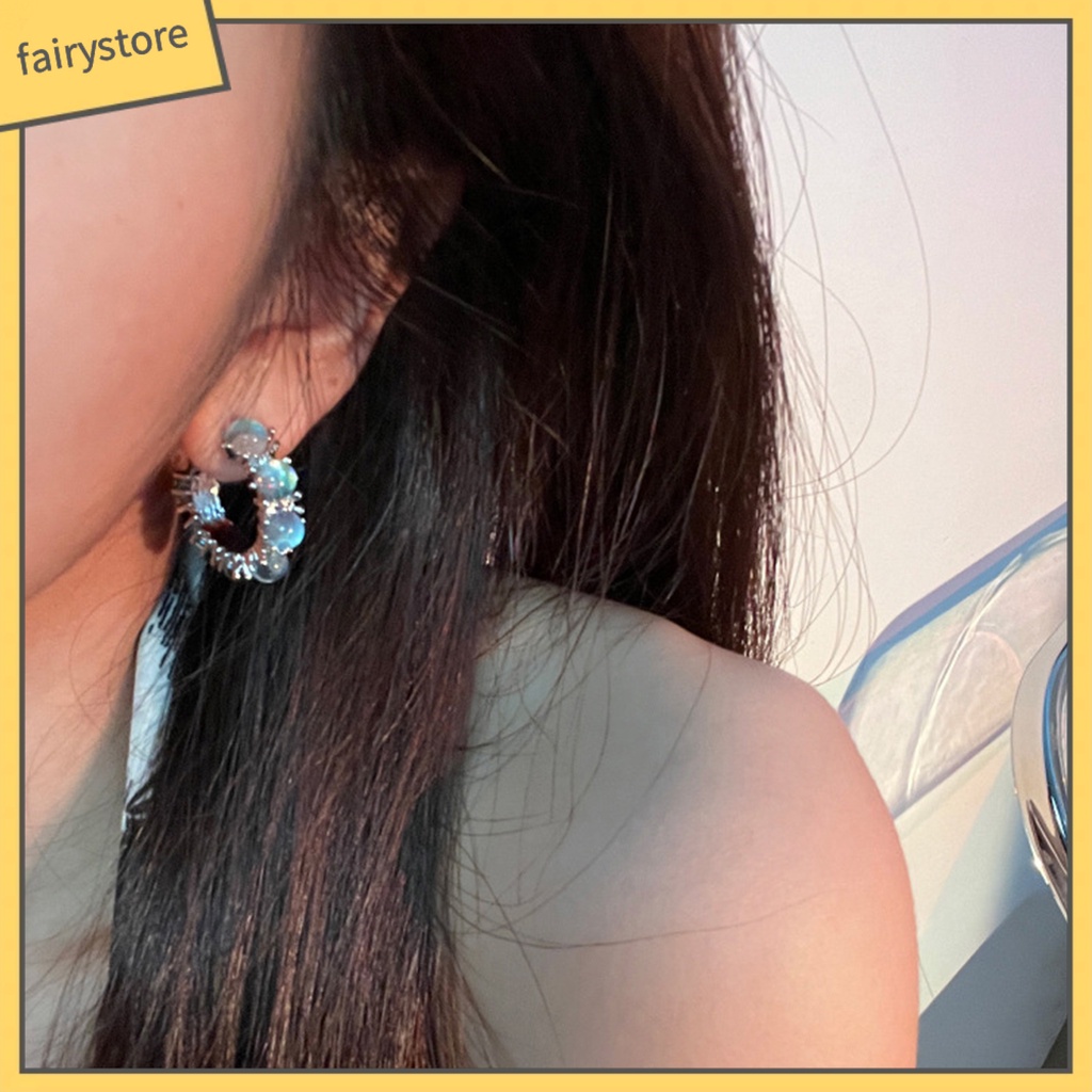 1 Đôi Bông Tai Đính Đá Mặt Trăng Bằng Hợp Kim Thời Trang Dành Cho Nữ