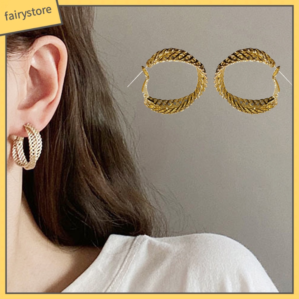 1 Đôi Bông Tai Tròn Rỗng Cao Cấp Phong Cách Vintage Dành Cho Nữ