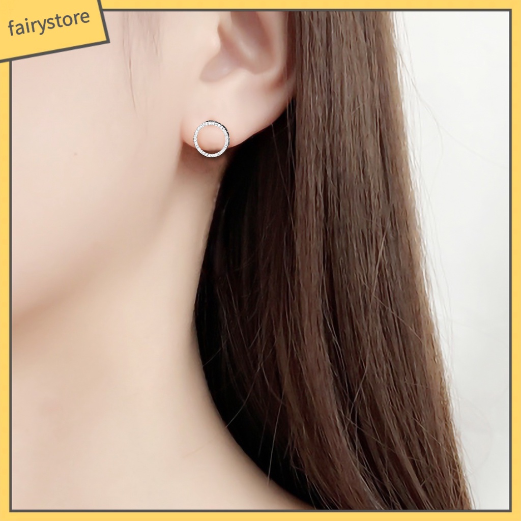 Bông Tai Hình Tròn Đính Đá Zircon Hình Trái Tim Đơn Giản Cho Nữ