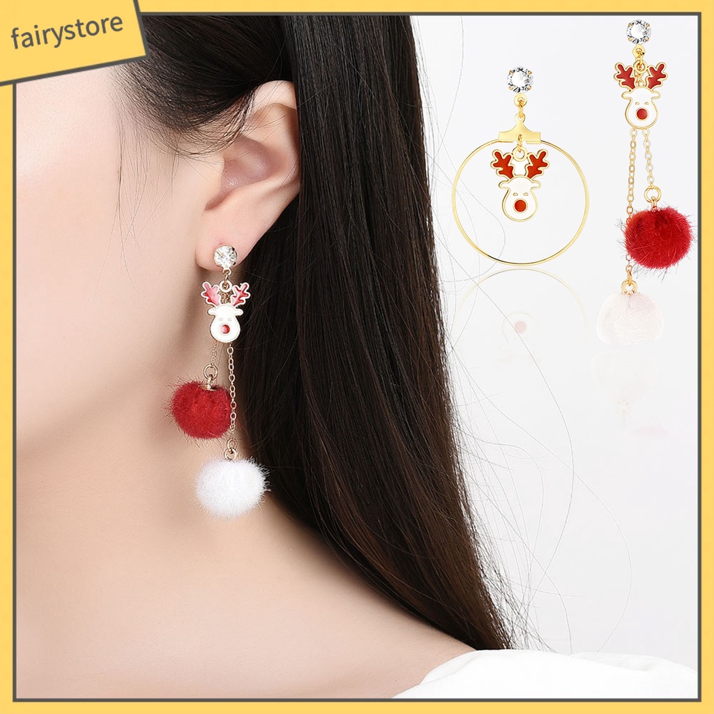 1 Đôi Bông Tai Hình Tuần Lộc Đính Đá Lấp Lánh Thời Trang