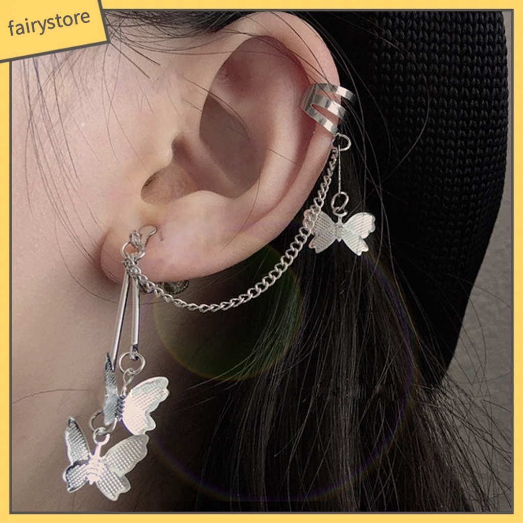 1 Đôi Bông Tai Hình Bướm Màu Bạc Phong Cách Punk Thời Trang Dành Cho Nữ