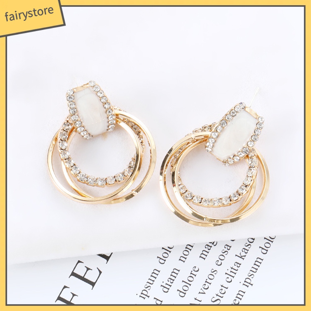 Bông Tai Tròn Nhiều Lớp Đính Kim Cương Giả Lấp Lánh Cho Nữ