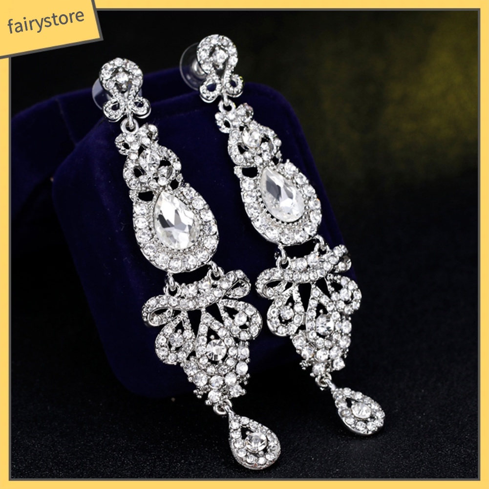 Bông Tai Dáng Dài Đính Đá Toàn Diện Phong Cách Cổ Điển Thời Trang Cho Nữ