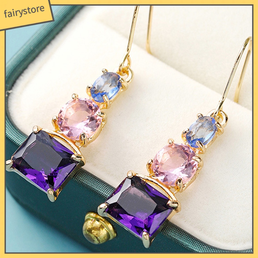 1 Đôi Bông Tai Dạng Móc Bằng Đồng Thân Thiện Với Da Mặt Đính Pha Lê Giả Cỡ Lớn Cho Nữ