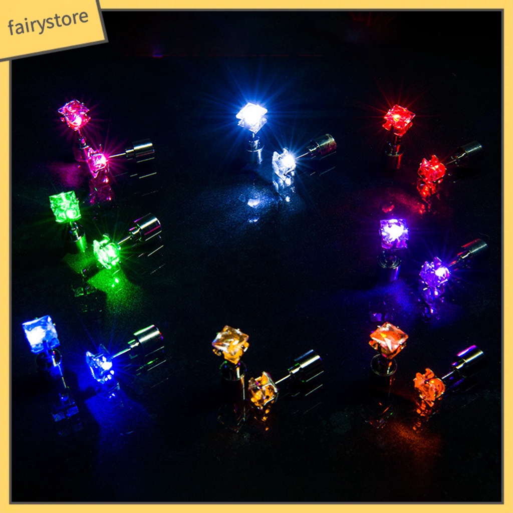 1 Bông Tai Đính Đá Zircon Hình Vuông Phát Sáng Dành Cho Nữ