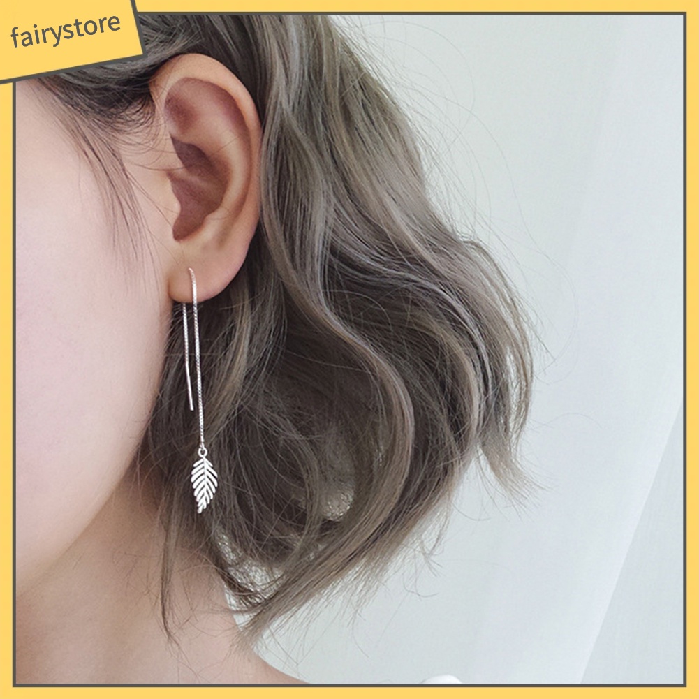 Bông Tai Chuỗi Dài Hình Chiếc Lá Đơn Giản Thời Trang Dành Cho Nữ