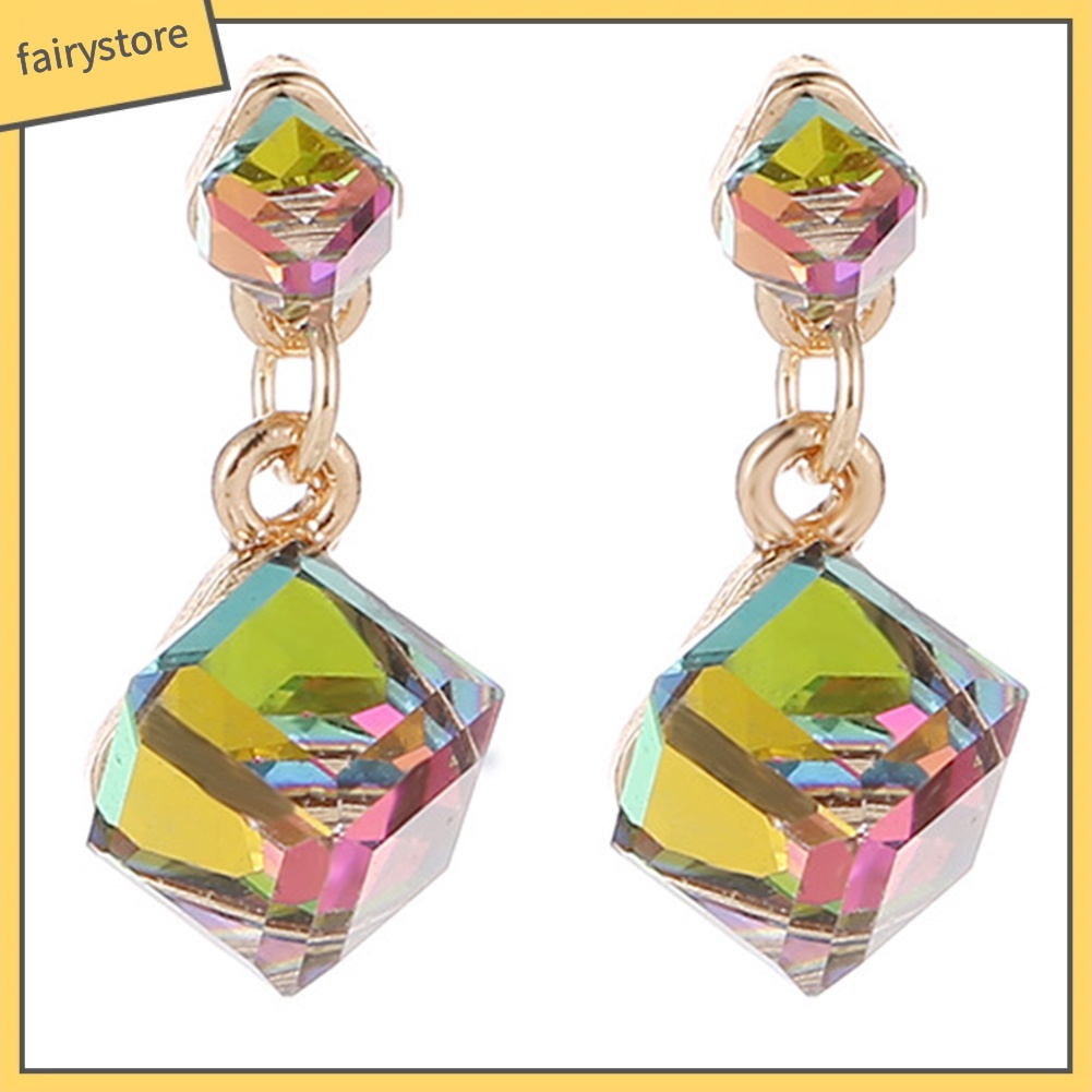 Bông Tai Hình Khối Lập Phương Đính Đá Thời Trang Dành Cho Nữ