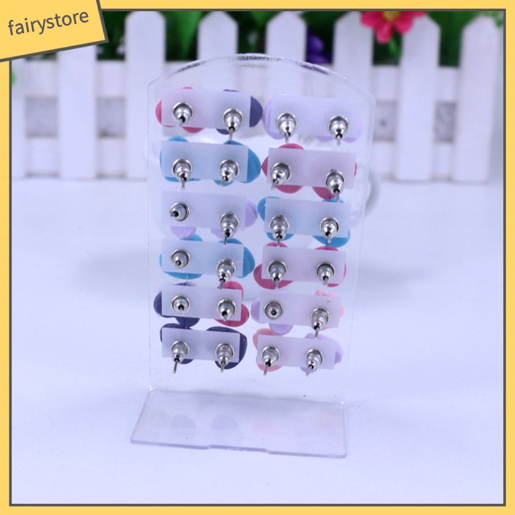 12 Đôi Bông Tai Hình Hoa Bằng Nhựa Nhiều Màu Thời Trang Dành Cho Nữ