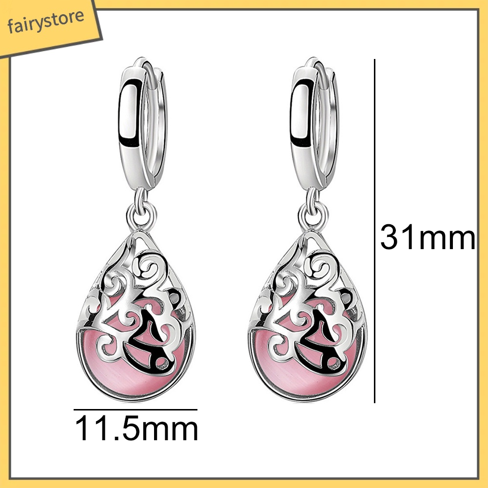 Bông Tai Hình Giọt Nước Đính Đá Opal Giả Thanh Lịch Dành Cho Nữ