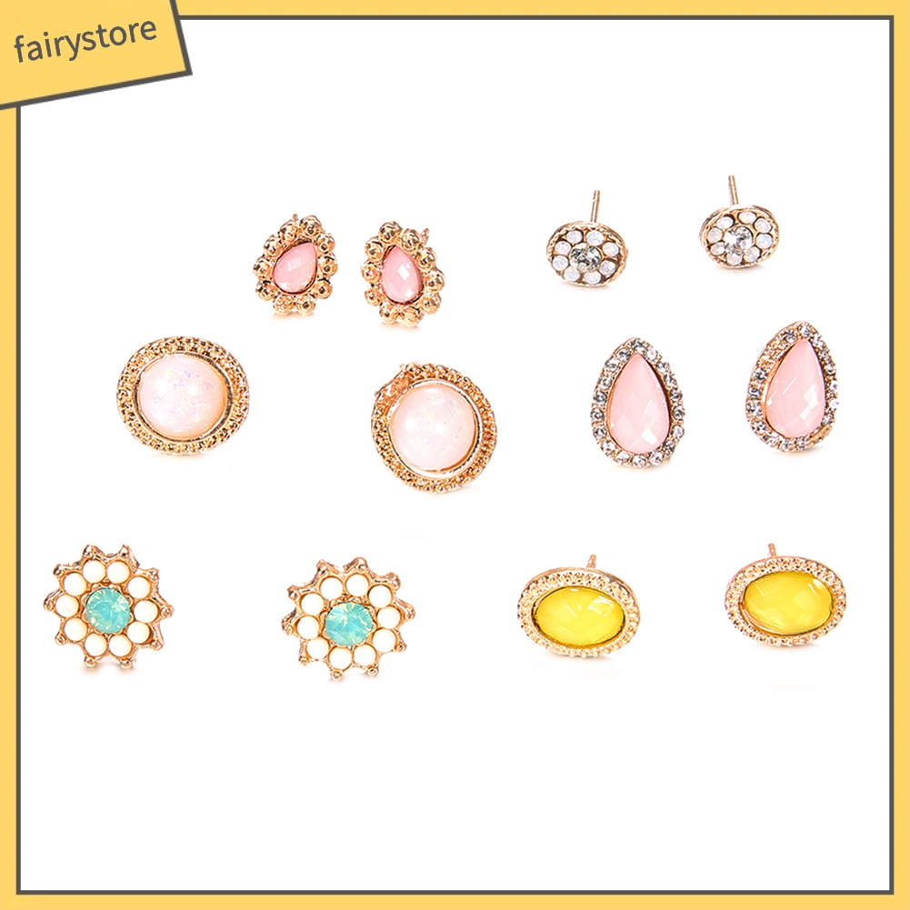 6 Đôi Bông Tai Đính Đá Thời Trang Nữ Tính