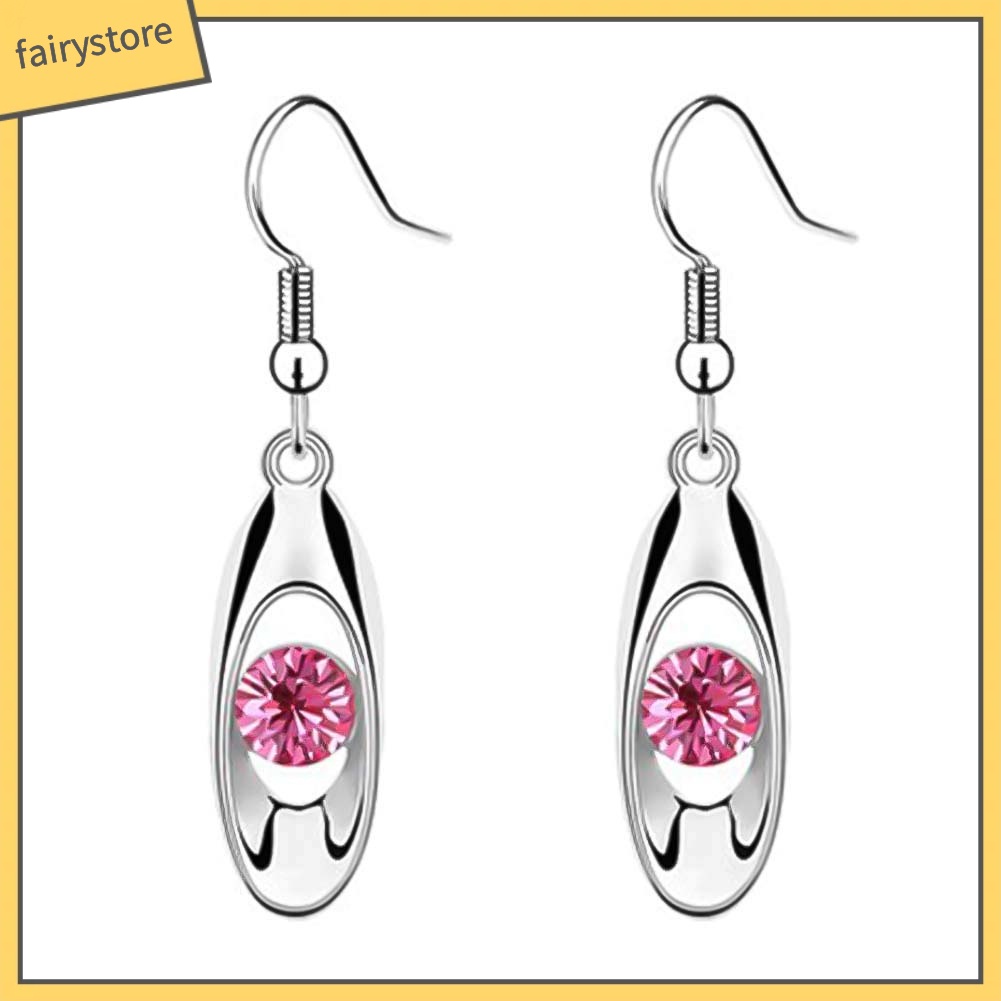 Bông Tai Dáng Dài Hình Giọt Nước Đính Đá Tròn Thời Trang Cho Nữ