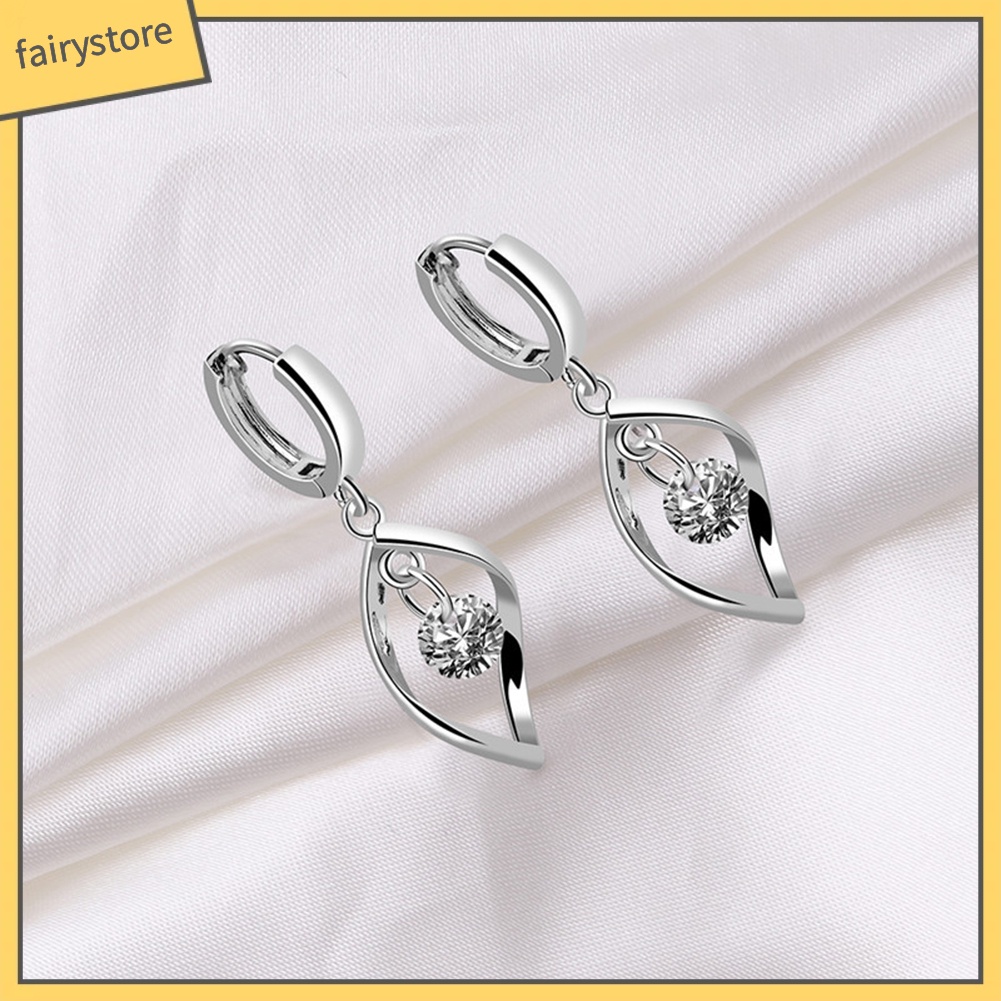 Bông Tai Hình Giọt Nước Đính Đá Zircon Lấp Lánh Cho Nữ