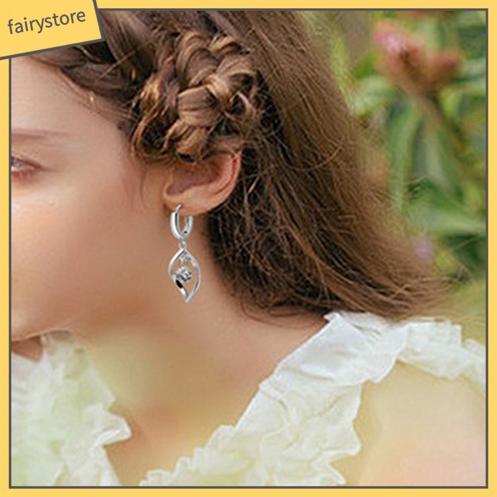 Bông Tai Hình Giọt Nước Đính Đá Zircon Lấp Lánh Cho Nữ