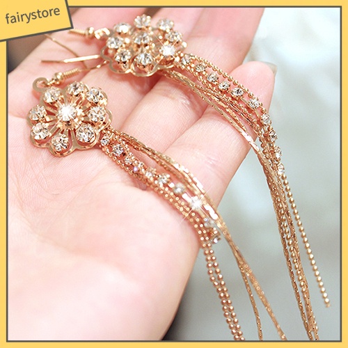 Bông Tai Dài Hình Hoa Đính Đá Dạng Móc Tua Rua Lấp Lánh Cho Nữ