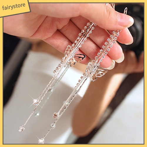 Bông Tai Dài Hình Bướm Rỗng Đính Đá Cho Nữ