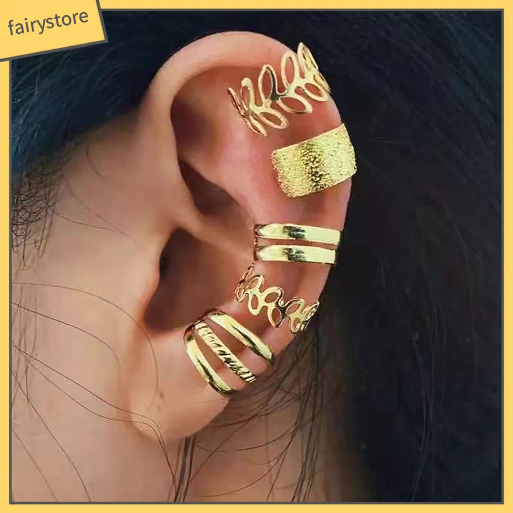 Set 5 Khuyên Kẹp Vành Tai Hình Chữ C Thời Trang