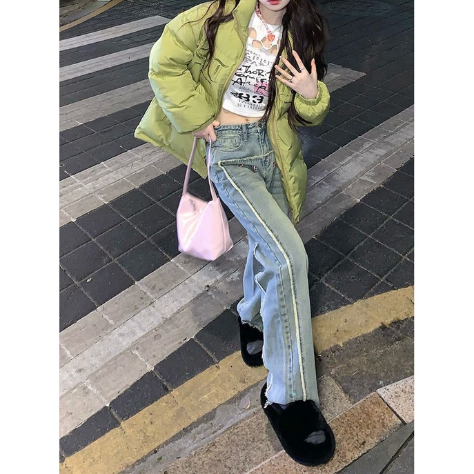 Y2k Quần Jeans Nữ Lưng Cao Ống Rộng Thêu Họa Tiết Phong Cách Hàn Quốc Dễ Phối Đồ Thời Trang Mùa Xuân