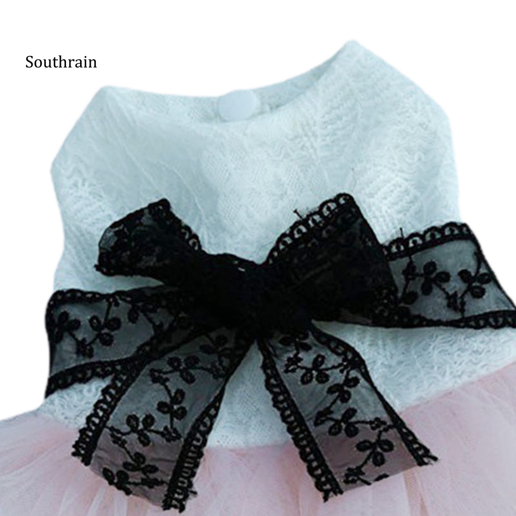 Đầm Sát Nách Viền Lưới Thoáng Khí Đính Nơ Xinh Xắn Cho Cún Cưng